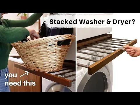 Pull-Out Laundry Basket Shelf & Drying Rack For Stackable Washer / Dryer