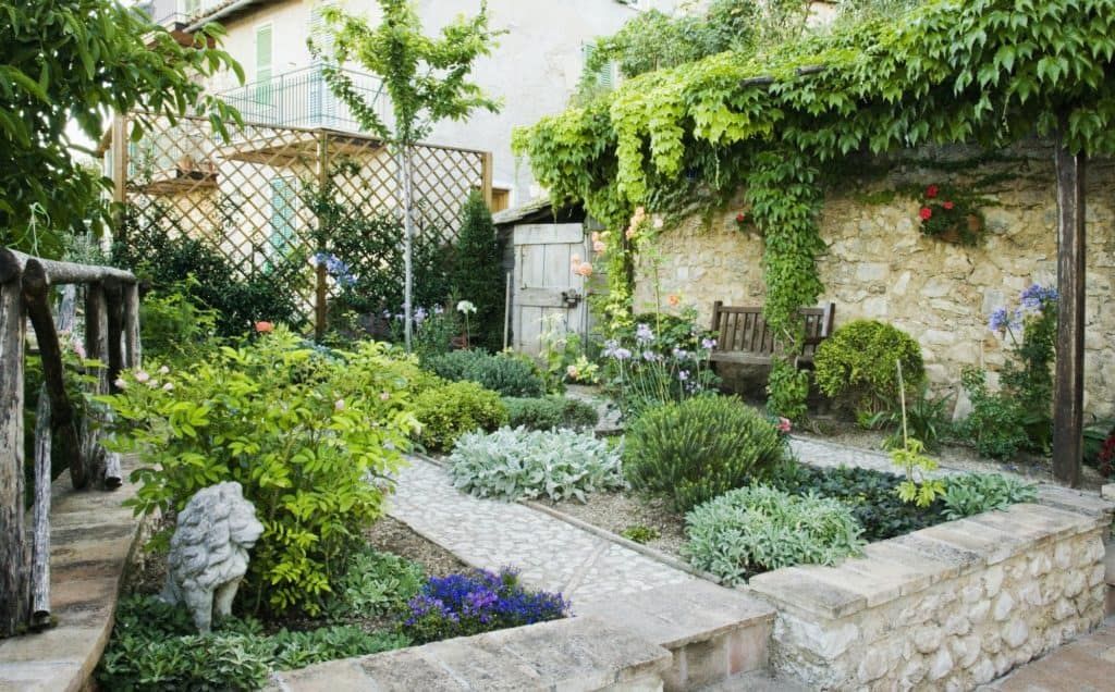 backyard-landscape-with-stone-and-plants