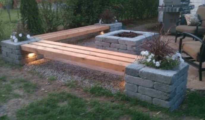 cinder block fire pit and benches