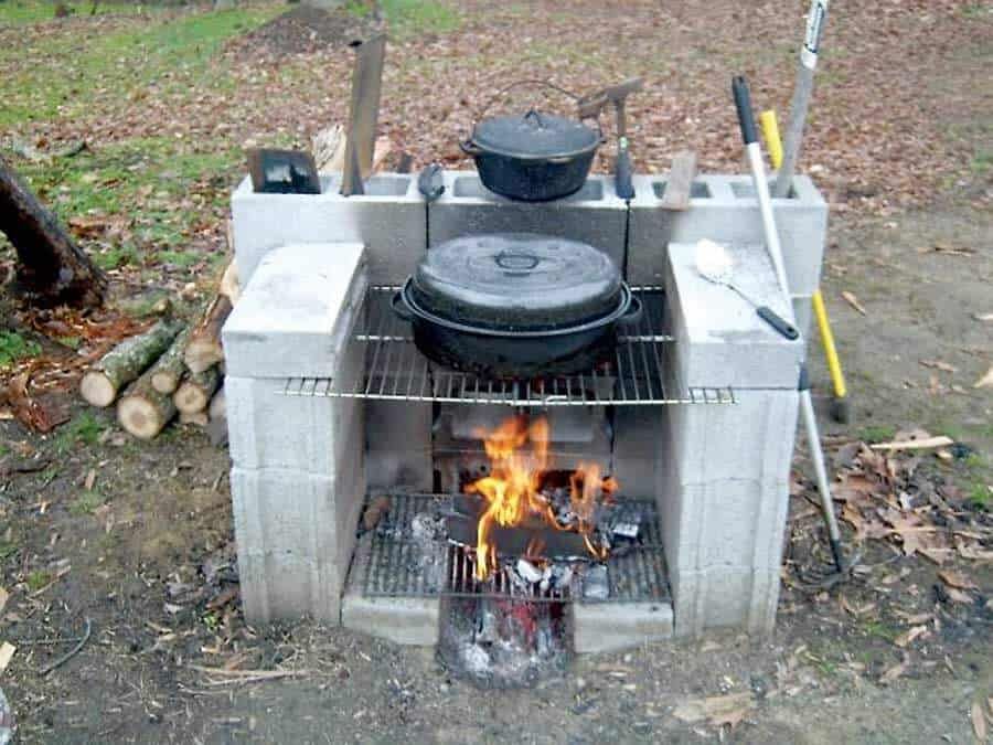 portable outdoor cooking station cinder block fire pit