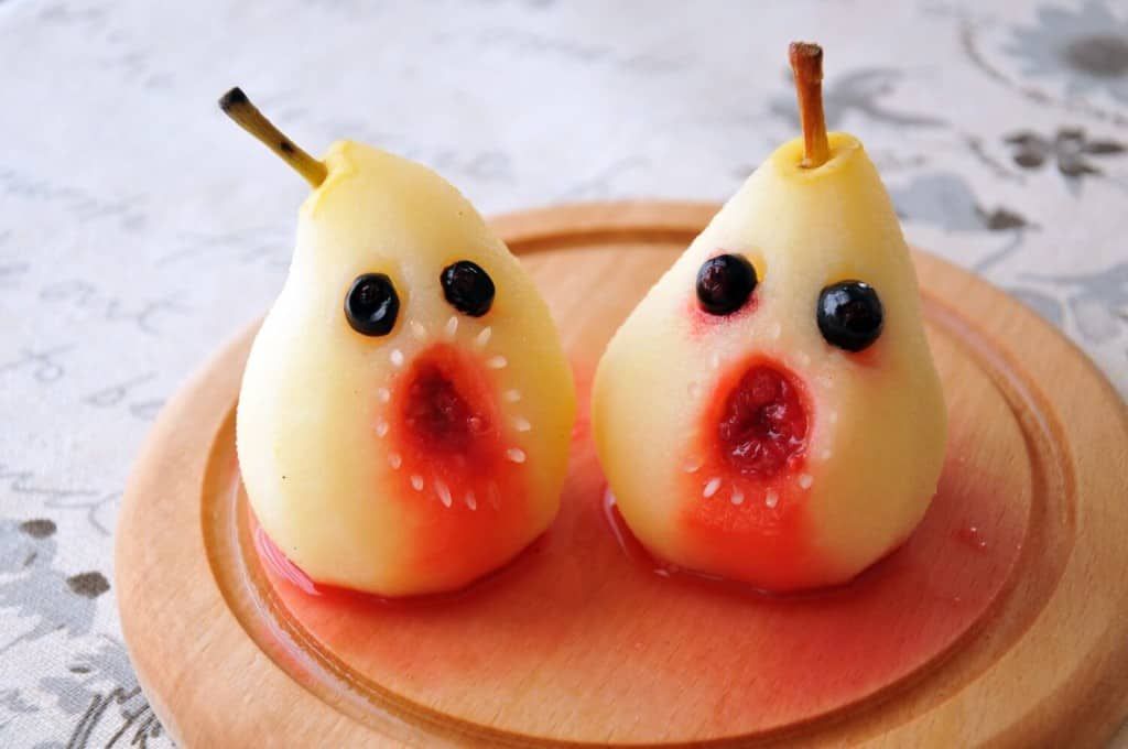 spooky fruits baked pear monster