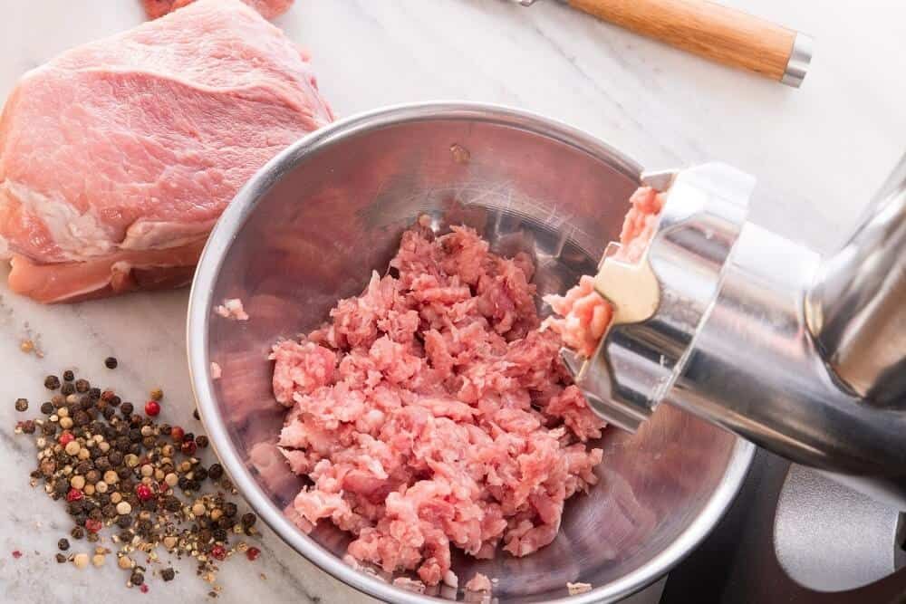 homemade ground beef meat grinder with pepper