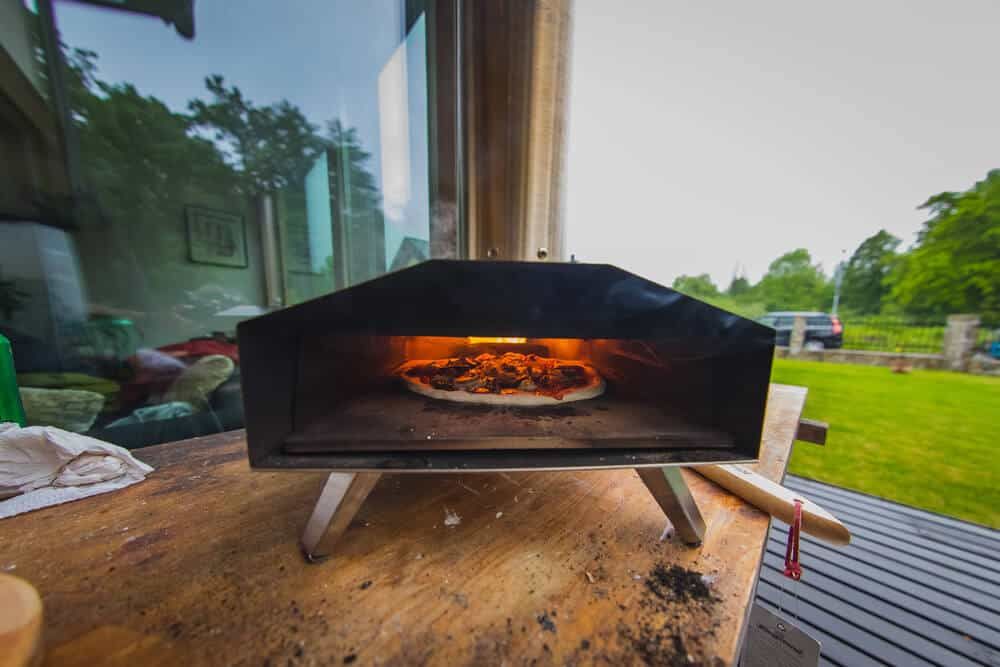 pellet fired home pizza oven in a garden