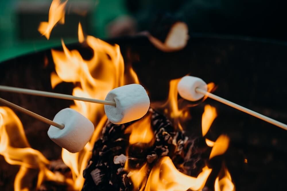 roasting marshmallows on open fire