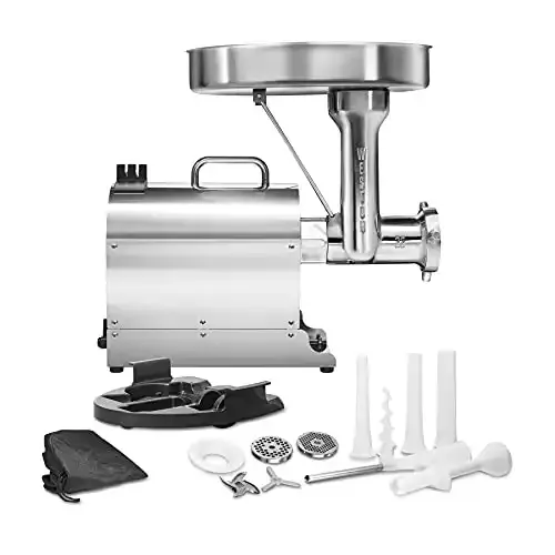 Weston Pro Series #22 Electric Meat Grinder, Commercial Grade 1120 Watts, 1.5 HP, 14lbs. Per Minute, Silver (10-2201-W), Stainless Steel