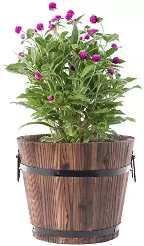 Small Wooden Whiskey Barrel Planter, 12" Dia 10" High