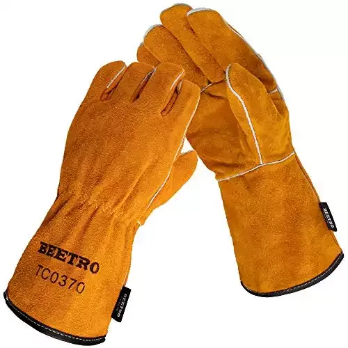 BEETRO Welding Gloves, Cow Leather Forge/Mig/Stick Welder Heat/Fire Resistant, Mitts for Oven/Grill/Fireplace/Furnace/Stove/Pot Holder/Tig Welder/Wood Burner/BBQ/Animal handling glove with Soft Lining...