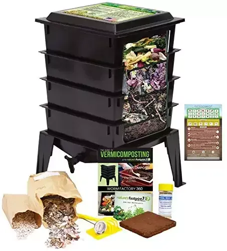 Worm Factory 360 Worm Composting Bin + Bonus What Can Red Wigglers Eat? Infographic Refrigerator Magnet (Black) - Vermicomposting Container System - Live Worm Farm Starter Kit for Kids & Adults