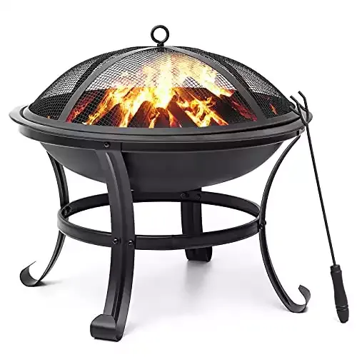 Fire Pit 22" Wood Burning Fire Pits Outdoor Firepit Steel BBQ Grill Fire Bowl with Spark Screen
