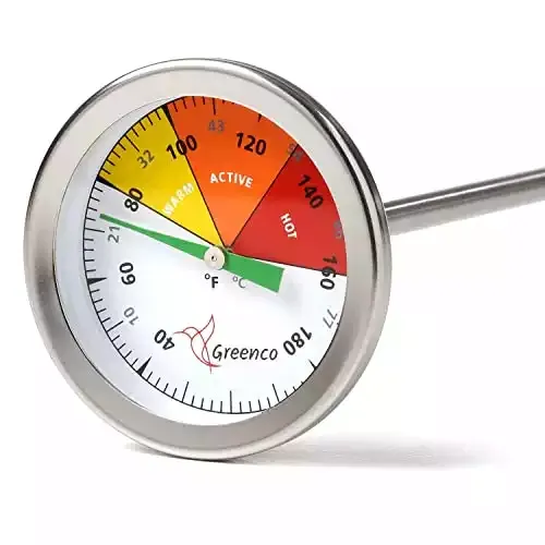Compost Soil Thermometer by Greenco, Stainless Steel, Celsius and Fahrenheit Temperature Dial, 20 inch Stem