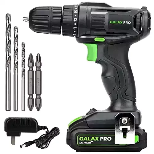 Galax Pro 20V Cordless Drill Driver With Work Light - Max Torque 20N.m, 3/8" Keyless Chuck, 19+1 Positions, Single Speed 0-600RPM, Battery and Charger Inc.