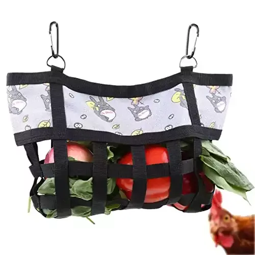 YUYUSO Chicken Veggie Feeder Fruit Vegetable Holder Hanging Pouch with Hook for Hen Rooster Poultry Chick Coop Cage