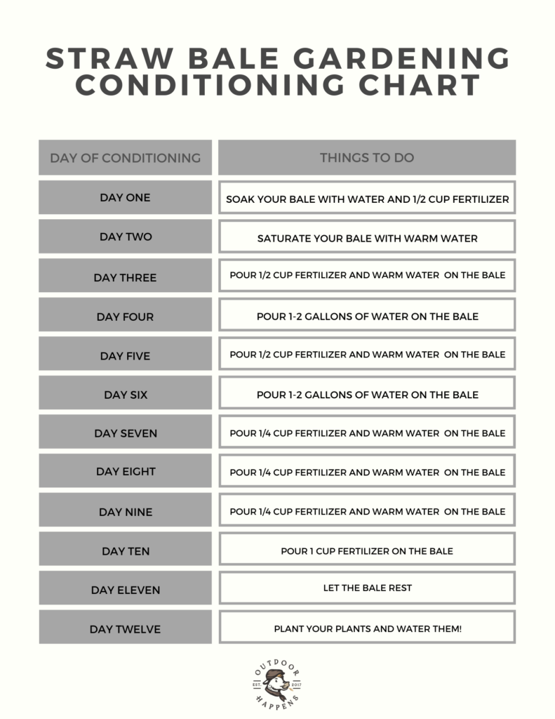straw bale gardening conditioning chart