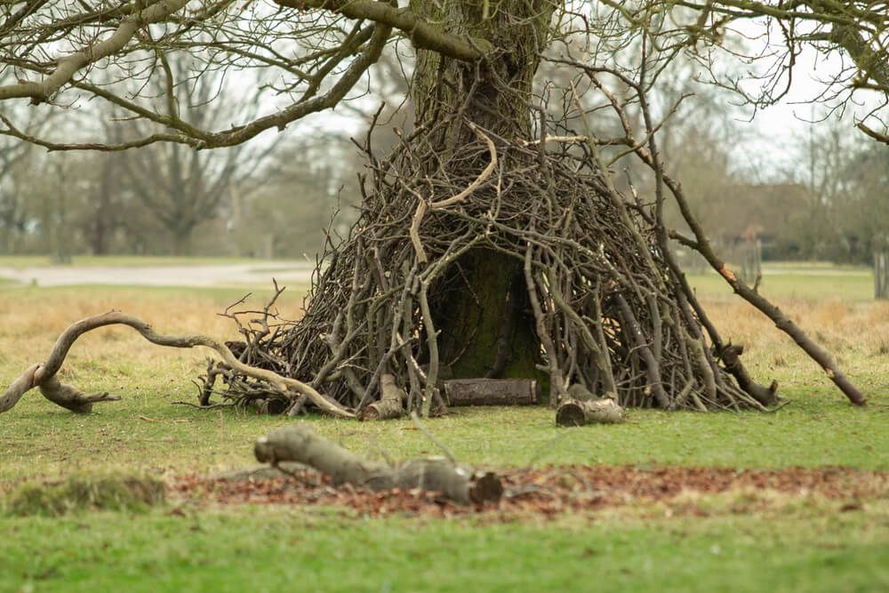 beautiful wooden stick hut in england - Things to make out of logs and branches