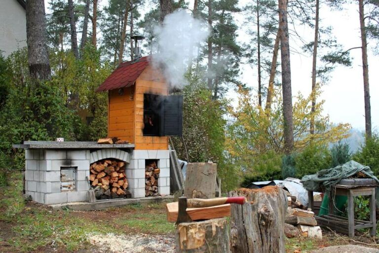 rural smokehouse cooking food in the woods