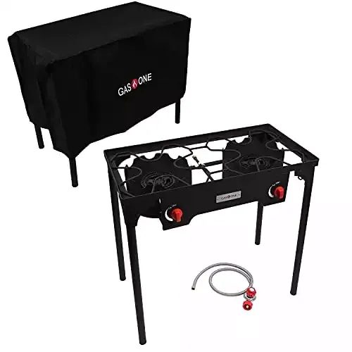GasOne Two Burner Propane Camp Stove with Cover Outdoor High Pressure Propane Double Burner, Red QCC