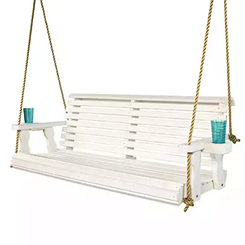 Amish Casual Heavy Duty Roll Back Treated Porch Swing with Hanging Ropes and Cupholders