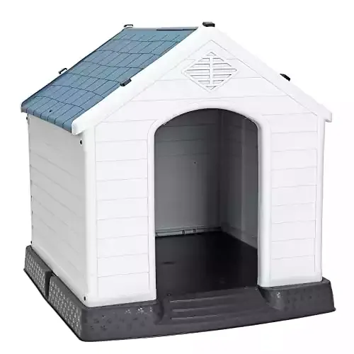 Saicool Medium Dog House Kennel - Weather & Water Resistant Waterproof Ventilate Plastic Durable Indoor Outdoor Pet House Puppy Shelter with Air Vents and Elevated Floor