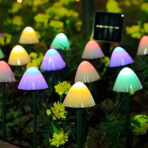 HULPPRE Set of 20pcs Multi-Color 8 Modes 37ft Mini Mushroom Solar Lights