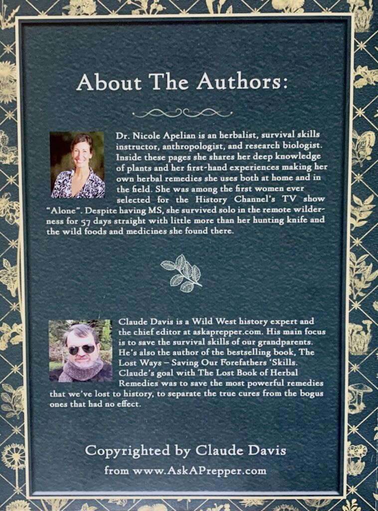 back cover about the authors of lost book of herbal remedies