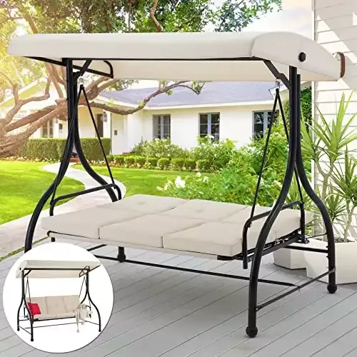 3-Seat Outdoor Patio Swing Chair Porch | AecoJoy