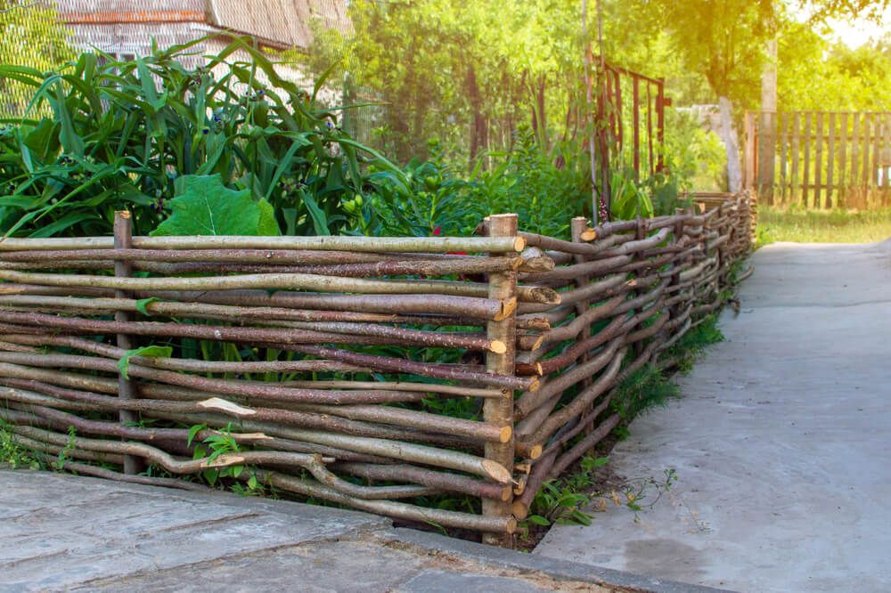 wood wattle fence from curved wooden twigs