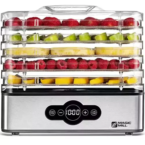 Magic Mill Food Dehydrator | 5 Stackable Stainless Steel Trays With Digital Adjustable Timer and Temperature Control