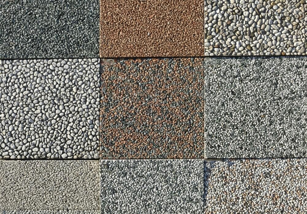 aggregate concrete patio tiles with various colored pebbles