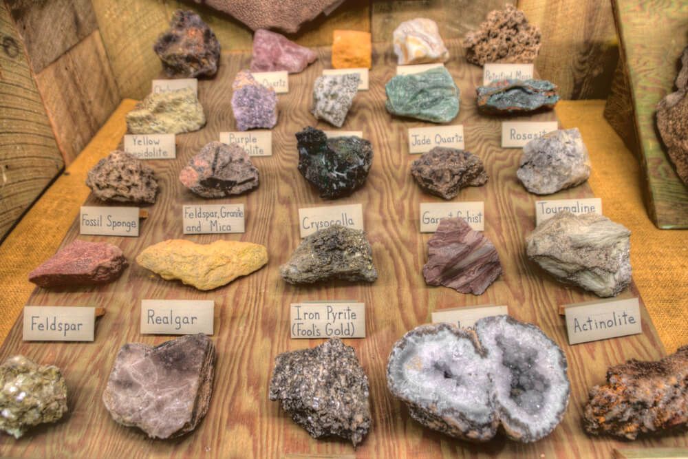 lovely rock and mineral showcase from a geology museum. You may be able to find these valuable rocks in your backyard