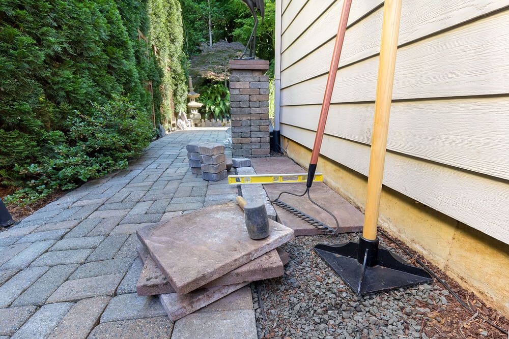 oversized stone pavers and tiles for building a patio hardscape and walkway