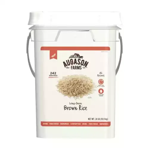 Augason Farms Long Grain Brown Rice Emergency Food Storage - 24 Pound Pail