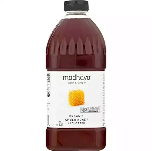 Madhava Organic Amber Honey, Unfiltered Organic Amber Honey, 5 Lb