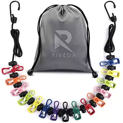 Portable Travel Clothesline with 15 Colorful Clips & Bag | Riveda