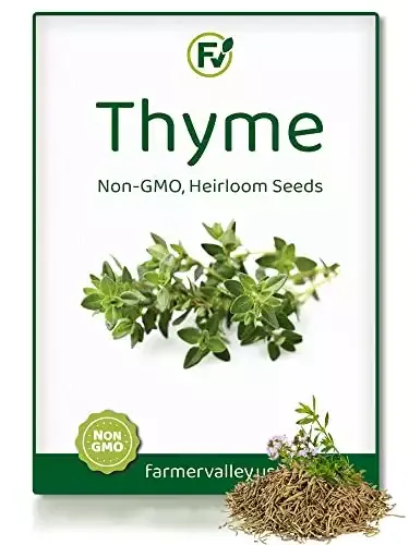 Thyme Seeds for Planting Home Garden Herbs - Non-GMO, Heirloom, Untreated, and USA Grown Variety - Individual Pack of 200+ Heirloom Seeds | FarmerValley