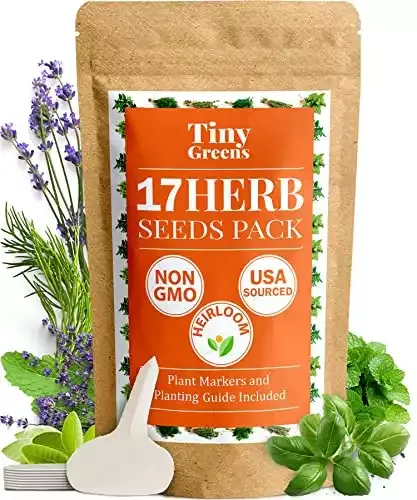 Herb Garden Seeds - 17 Varieties - 5700+ Heirloom Herb Seeds for Planting Indoors, Outdoors, or Hydroponic Garden - High Germination - Thyme, Mint, Chives, Dill, Cilantro, Parsley, Basil | Tiny Greens
