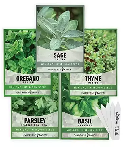 Italian Herb Seeds for Planting 5 Variety Herbs Seed Packets Including Italian Flat Leaf Parsley, Sage, Oregano, Thyme, Basil - Great for Kitchen Herb Garden, Hydroponics Heirloom | Gardners Basics