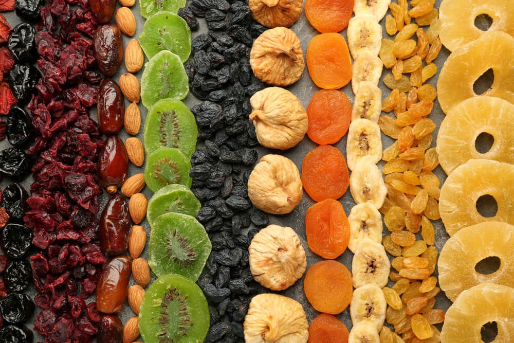 delicious assortment of tasty and colorful dried fruits and nuts