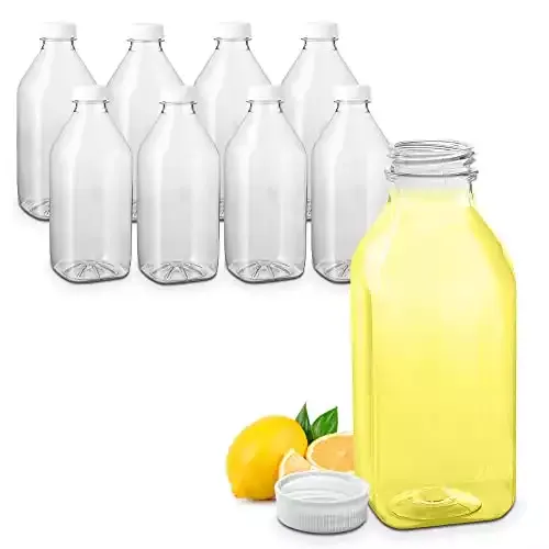 MT Products : 8 count 1 Quart Empty PET Plastic Juice Bottles with Tamper Evident Caps