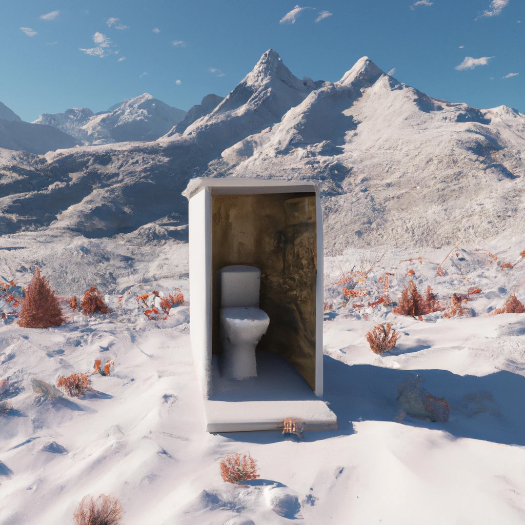 An off grid toilet in an outhouse in the snow