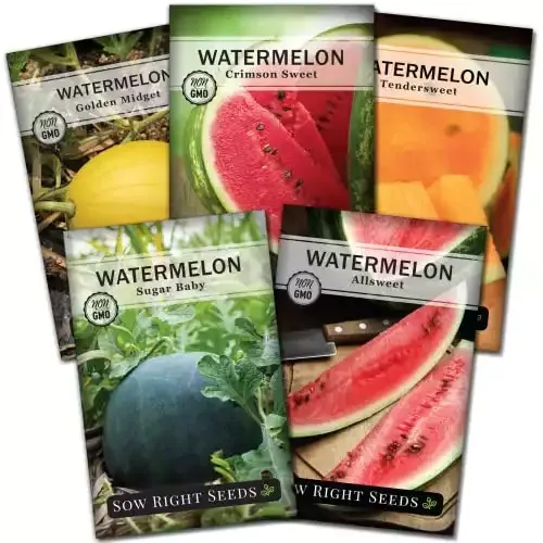 Watermelon Seed Collection - Crimson Sweet, Allsweet, Sugar Baby, Tendersweet, and Golden Midget