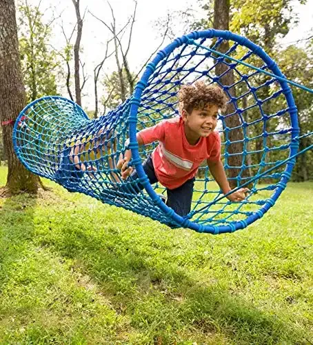 HearthSong Blue Wave Hanging Woven Rope Tunnel, Approx. 6'L x 35"W, Holds Up To 400 Lbs.