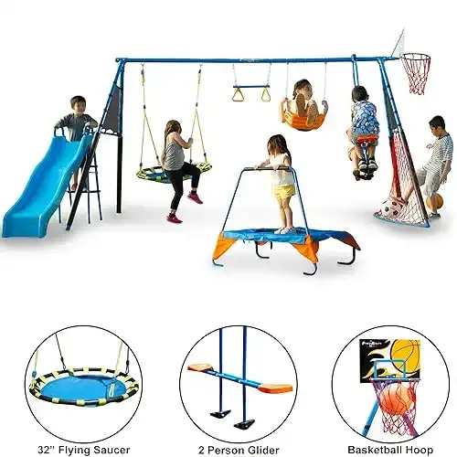 FITNESS REALITY KIDS ‘The Ultimate’ 8 Station Sports Series Metal Swing Set